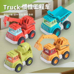 รถเล็กแบบเฉื่อยสำหรับเด็กทนต่อการหล่นของเด็กหญิงและเด็กชายรถขุดรถเครนผสมรถเครนของเล่นรถก่อสร้าง