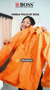 BOSS Kemeja Polos Pria Lengan Pendek Regular Fit Salem Orange
