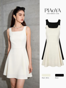 PIAOYA | White Sleeveless Short Dress Slim Fit Square Neck