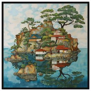 Tranh treo tườngdán tường trang trí phòng khách phong cảnh ngôi làng nhỏ vùng biển đảo chất liệu sơn dầu.CGI-603