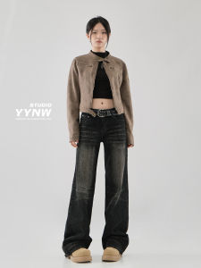 High Waist Bell Bottom Jeans Womens Stretchy Slimming Dark Grey Black Denim for Pear Shaped Body Spring Autumn New Arrival