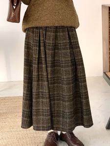 Váy Chữ a Len Cổ Điển Cạp Cao Mùa Thu Đông Mới Về Cho Nữ Váy Xếp Ly Co Giãn Bằng Vải Len Họa Tiết Kẻ Caro Phong Cách Đại Học