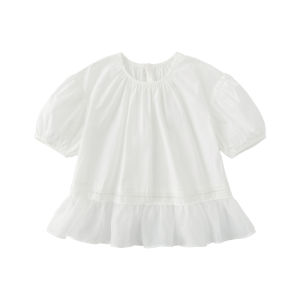 KECHU | Light Romantic Atmosphere Pure Color Shirt with Lace Hem