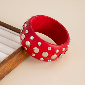 PuRui Hyperbole Creative Red Black Wooden CCB Chunky Bangle Bracelet for Women Vintage Punk Stackable Wide Bangle Grunge Jewelry