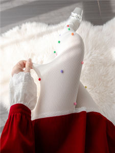 White Pantyhose Christmas Color Fur Ball Socks Womens Japanese Style White Silk Stockings Spring & Fall Winter JK Lolita Leggings