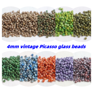 130 Pieces of 4mm vintage Picasso Glass Rice Beads Handmade DIY Bead Bracelets Necklaces Rings Accessory Materials