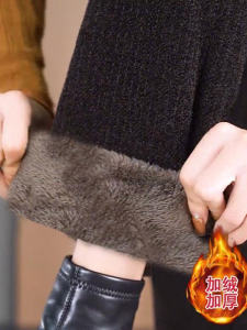 High Waist Fleece Lined Casual Pants Womens Autumn Winter New Style Slimming Warm Wide Leg Pants Commute Style Pocket Detail