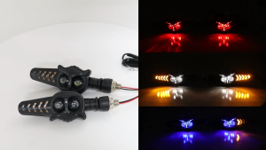 A pair of motorcycle LED turn signals indicator lights sequential turn signals LED dual-color arrows flowing lights owl-shaped brake lights and daytime running lights 12v