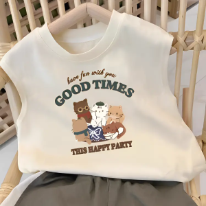 Korean Style Pure Cotton Sleeveless T-Shirt for Boys And Girls Childrens Summer Clothing Cute Cartoon Print Baby Vest