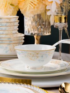 JINGDITAOCI | Glazed Ceramics Jingdezhen Porcelain Bone China Tableware Set