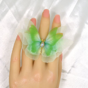 Handmade Open Ring Vintage Chinese Style Courtship Sweet New Design Butterfly Insect Pattern Gold Plated Artificial Gem Ring for Women