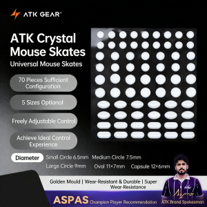 ATK Crystal Jade PTFE Mouse Skates 100% Pure Teflon 70 Pcs 5 Sizes Rounded Edge Wear Resistant Speed Feet Pads for Esports Mice