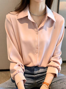 Womens Chiffon Shirt Casual Commute Style Long Sleeve POLO Neck Button Detail Straight Cut White Top Layering Base Spring Summer Autumn