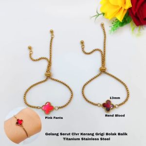 Gelang Serut Bunga Kerang Grigi Anti Karat Anti Luntur UK 78 & 13mm Titanium Stainless Steel (COD)