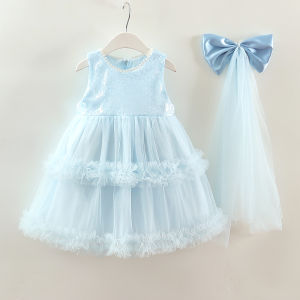 Princess Style Sleeveless Mesh Skirt Dress for Girls Baby Summer Clothes Breathable Lightweight Polyester Fabric Midi Dress