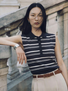 Vero Moda | Summer New Vinegar Fiber Sleeveless Polo Collar Color Block Stripe Blouse