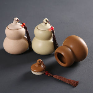 Small Ceramic Gourd Tea Canister Sealed Tea Awakening Medicine Bottle Pill Bottle Vintage Chinese Style Handmade Tea Utensils