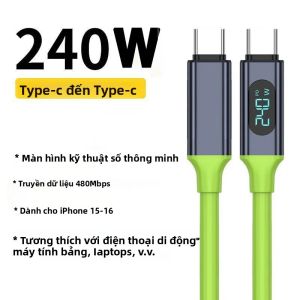 Cáp Sạc Siêu Nhanh 240W Hiển Thị Kỹ Thuật Số Loại C Dành Cho iPhone 15/16 Xiaomi Samsung Huawei - Cáp Đồng Bộ Dữ Liệu Silicon Lỏng