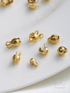 หัวเข็มขัดเปลือกหอยทองชุบทอง 14K หัวเข็มขัดโซ่ไข่มุก 2 รู อุปกรณ์ทำเครื่องประดับ DIY วัสดุสีสันสดใส ใหม่ล่าสุด