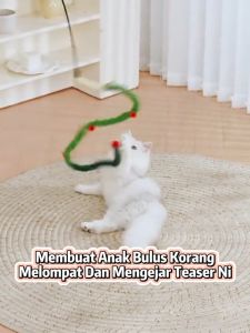 POODEE 105cm Pets Colorful Furry Fun Fluffy Ball Cat Teaser Cat Toys Mainan Kucing Random Color Bell Teaser