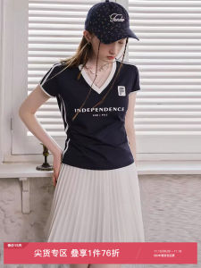 Femini Silk Cotton Short Sleeve T-Shirt Womens Spicy Girl Sporty Style Summer New Arrival Slim Fit Korean Version V-neck