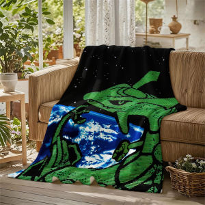 Rayquaza Pixel Earth Flannel Blanket Perfect for Sofa Office Bed Travel Sleep Read Relax Camping Four Season Use