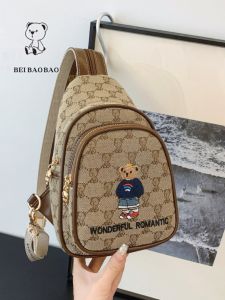 Beibaobao Womens New Arrival Bear Fancy Embroidered Canvas Bag Chest Bag Womens Bag Fashion Waist Bag Niche Bags Travel Bag