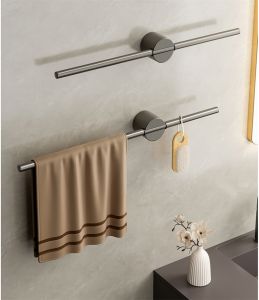 SXH Bathroom Towel Rod Without Punching Bathroom Space Aluminum Towel Rod Minimal Light Luxury Single Rod Towel Rack