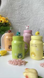 coolerone ถังนม เอ๊ย แก้วมัค รูปถังนม พร้อมหลอดแก้ว น่ารัก สไตล์เกาหลี พร้อมส่งจากไทย