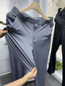 Silky Smooth Ice Silk Mens Casual Straight Leg Pants Elastic Waist Business Casual Pure Color Summer Fashion City Wear