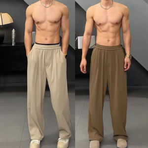 กางเกงลำลองชายผ้าไหมน้ำแข็งบางๆ ทรงหลวม ทรงตรง กางเกงขายาวทรงขากว้าง สไตล์สตรีท แฟชั่น ฤดูใบไม้ผลิและฤดูร้อน