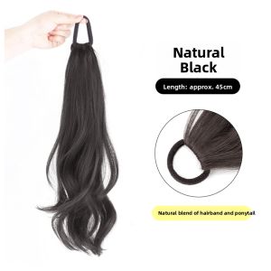 JUZITING | Long Hair Ponytail Wig with Claw Clips Double Ponytail New Chinese Style Realistic Natural Slightly Wavy Low Bun Braids