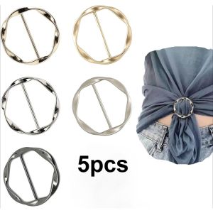 5pcs Scarf Ring Clip T-Shirt Collar Clip Womens Fashionable Metal Circular Buckle Clothing Wrap Fastener