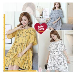 ขายดีชุดคลุมท้องสำหรับคุณแม่ผูกโบว์ เดรสคลุมท้องแฟชั่นผ้าฝ้าย สาวอวบใส่ได้ลายน่ารักๆแขนบานราคาถูกๆมีราคาส่ง