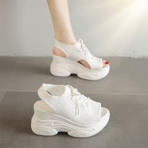 DIANCHA | Toe Out Fish Mouth Platform Slip On Fashion Knit Womens Sandals