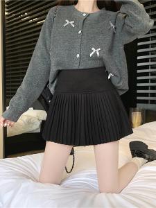 Váy Ngắn Xếp Ly Len Kẻ Xám Cạp Cao Cho Nữ Mùa Thu Dáng Chữ a Che Hông Thon Gọn Phong Cách Sinh Viên JK