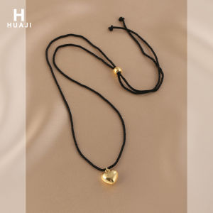 สร้อยคอจี้รูปหัวใจสีดำผูกโบว์แบบปรับได้สำหรับผู้หญิง เครื่องประดับแฟชั่นสไตล์เกาหลี สร้อยคอแบบปรับได้ จี้รูปหัวใจสีดำ