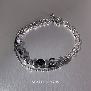 Black Planet Dual Layer Splicing Bracelet Womens Personality Hip Hop Bracelet Luxury Small Audience Hand Jewelry