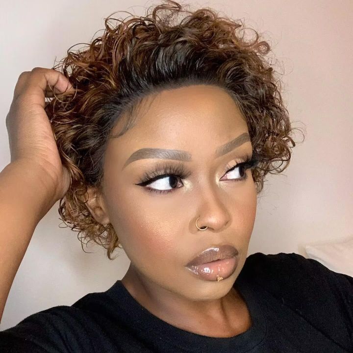 6 inch Short Curly Lace Front Wigs Human Hair 13X1 Pixie Cut Wigs For