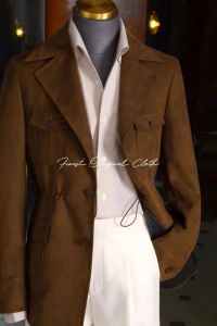 Gentleman Fan Autumn Winter Retro Men Faux Suede Large Lapel Mid Length Long Length Waist Safari Jacket Quilted Padded Jacket Tide