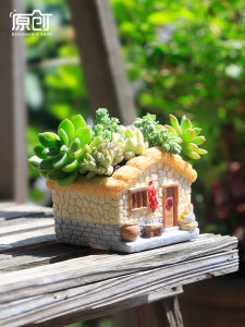Thatched Wooden House Decoration Garden Matching Landscape Pastoral Landscape Nostalgic Succulent Plant Personalized Decorations Small Flower Pot