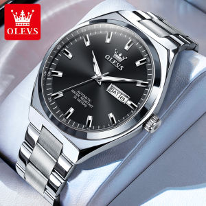 OLEVS watch for men automatic original waterproof 2024 new dual calendar simple fashion stainless steel mechanical movement luminous watch