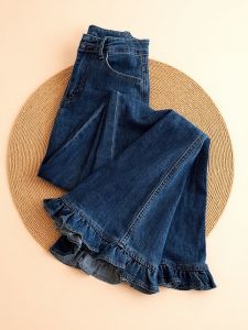 High Waist Flared Jeans Womens Autumn New Style Loose Fit Casual Wide Leg Jeans Vintage Wood Grain Edge Versatile Lazy Jeans