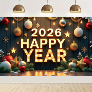 Large Polyester Happy New Year Christmas Banner Outdoor and Home Garden Decorations for Holiday Party Backgrounds