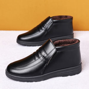 Giày Da Nam Mùa Đông Dày Dặn Lót Lông Cừu Chống Thấm Nước Đế Cao Su Đế Bằng Mũi Tròn Giày Bốt Thường Ngày Thời Trang
