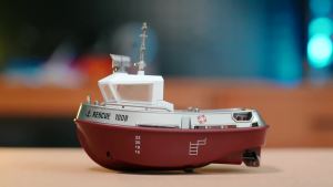 ZWN 1/32 RC Boat With Lights Powerful Dual Motor 2.4G Long Range Wireless Remote Controlled Tugboat Model Toy for Boy Girl Gifts