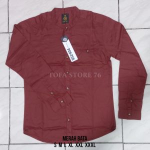 Kemko Poster Kerah Sanghai Polos Lengan Panjang Kemeja Koko Pria Dewasa