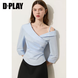 D-PLAY | Áo Blouse Màu Xanh Cho Nữ Kiểu Dân Công Sở