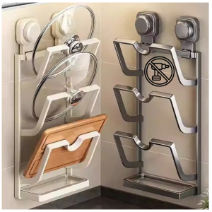 Ready Stock 3-5Kg Heavy Duty Wall Mounted Pot Lid Cutting Board Holder Rack Kitchen Organizer Suction Hook Storage Shelf Tudung Periuk Gantung Rak Papan Pemotong Dapur Sedut Lekat Dinding Anti Karat Strong Grip Stainless Steel Tahan Lasak Serbaguna