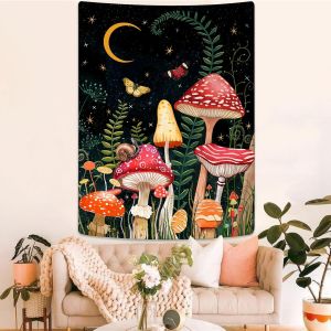 Nordic Style Cute Mushroom Printed Wall Hanging Tapestry for Room Bedroom Background Decoration Art Home Textile Rectangular Fibre